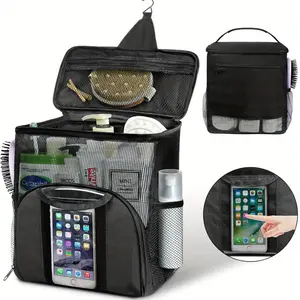 Large Capacity Quick-Dry Mesh Shower Tote Bag - Portable Hanging Toiletry Organizer with Multiple Compartments for Camping, Bathroom, and Outdoor Use
