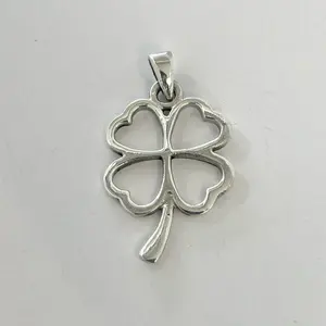 Sterling Silver 925 Four Leaf Heart Clover Charm Pendant