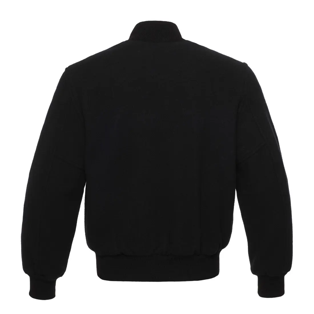 Letterman Varsity Jacket All Wool Solid Black Knit Menswear
