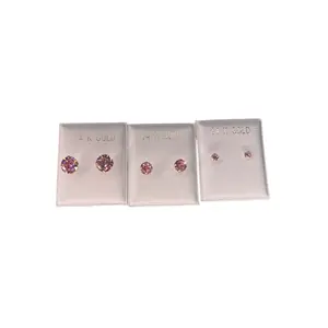 14K Gold Round Pink CZ Stud Earrings in 3 Sizes for Kids and Women