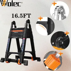 Telescoping Ladder A Frame, 16.5 Ft Compact Aluminum Extension Ladder, Portable Telescopic RV Ladder for Outdoor Camper Trips Motorhome with Stabilizer Bar, 330lbs Max Capacity