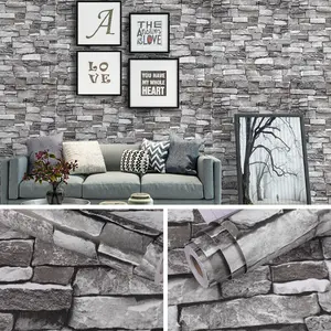 Stone Brick Self-Adhesive Wallpaper Roll, Peel and Stick, Waterproof, Removable, for Living Room, Bedroom, Fireplace, Kitchen Backsplash