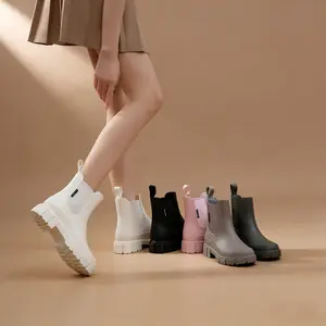 Women'S Rain Boots - Slip-Resistant Thick Sole Round Toe PVC Upper & Sole Comfortable Fabric Inner Insole Versatile Outdoor Footwear for Casual Attire