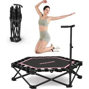 42'' Foldable Mini Trampoline, Rebounder Trampoline with Adjustable  Handle, Fitness Trampoline for Indoor, Outdoor,  Gym,Max Load 460lbs