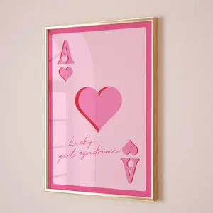 Pink Retro Wall Art, Trendy Retro Wall Art, Ace of Hearts, Aesthetic Pink Card Poster, Preppy Trendy Prints, Lucky Girl Print, Dorm Posters, Room Decor Photo Burst