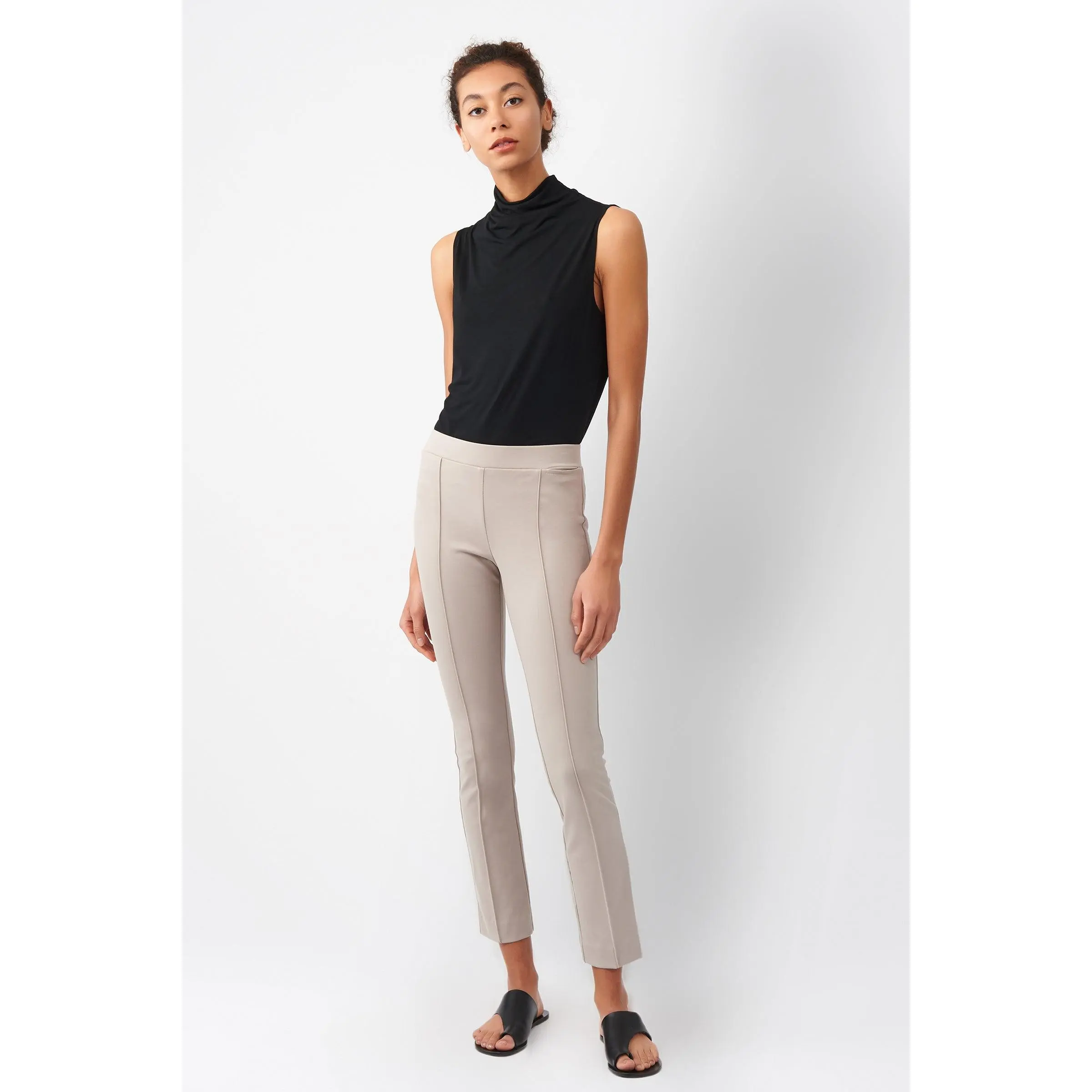Pintuck Ponte Ankle Pant Taupe