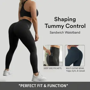 （Summer Vibes）Women's Butt Lifting High Waisted Workout Leggings with Side Pockets, Tummy Control Yoga Tights for Gym Fitness Outdoor Leisure Daily Wear, Spring Summer short