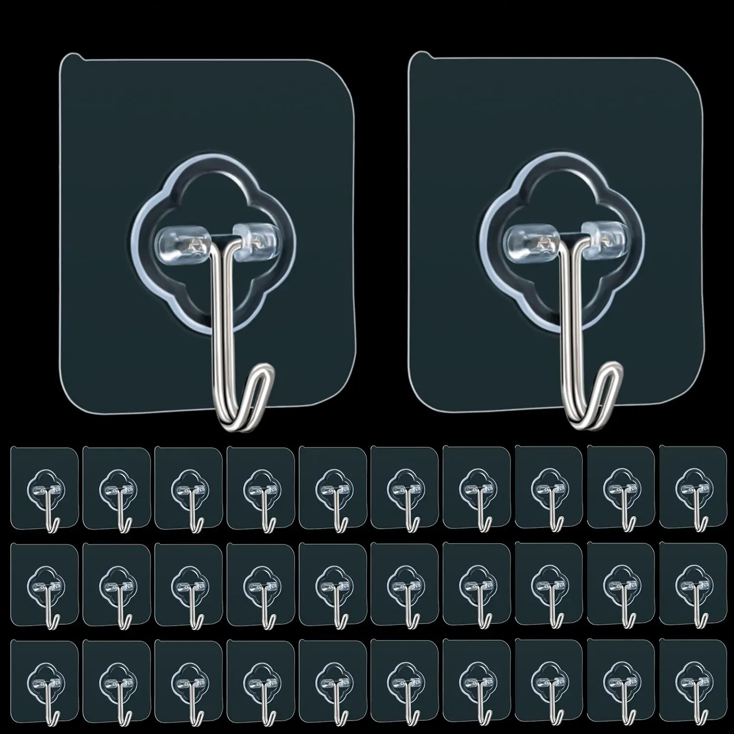 Adhesive Hooks, 32 Pack 33lb(Max) Sticky Hooks, Transparent  Removable Adhesive Hooks for Hanging, Wall Hooks for Hanging Can be Use for Kitchen Bathroom Shower Outdoor  Improvement