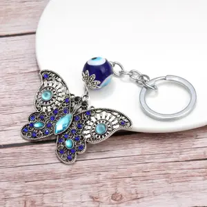 Navy Blue Evil Eye Charm, Butterfly Pendant, Blessing Charm, Lucky Amulet, Home Decor