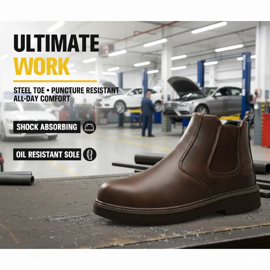 Women's Steel Toe Work Clogs - Plain, Round Toe, Cuban Heel, Slip-On, Waterproof, Anti-Slip Synthetic Safety Footwear for Kitchen Workers