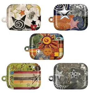 Whimsical Sun Stars AirPods Case for AirPods 1 2 3 4, AirPods Pro 1 2 3, Colorful Abstract Galaxy Swirl Earbuds Cover
