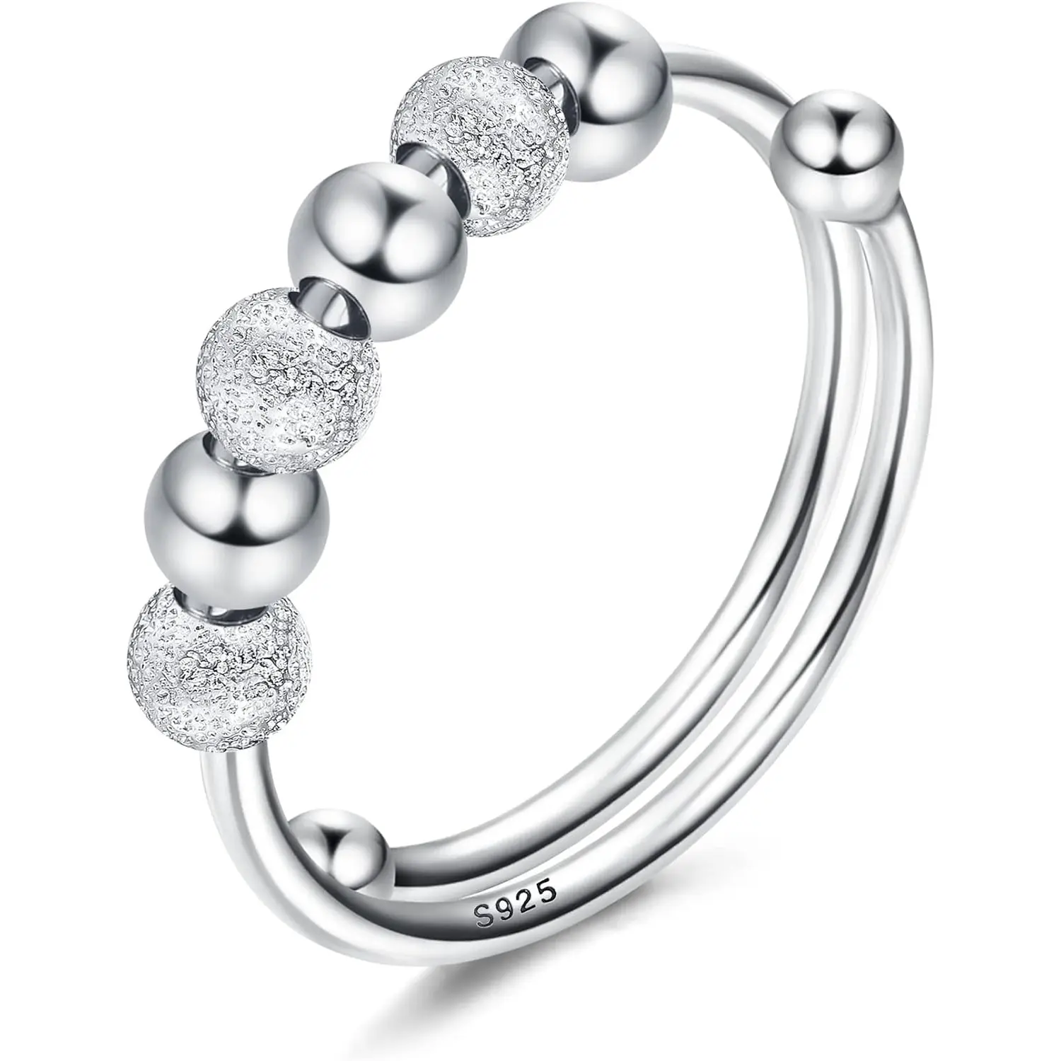 MILACOLATO Adjustable Anxiety Spinner Ring for Women - Movable Bead Fidget Jewelry, Stress Relief Open Band, Decompression Gift for Girls