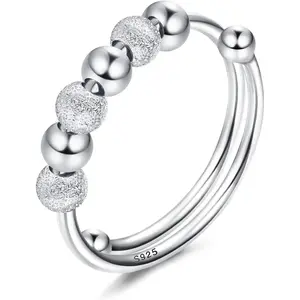MILACOLATO Adjustable Anxiety Spinner Ring for Women - Movable Bead Fidget Jewelry, Stress Relief Open Band, Decompression Gift for Girls
