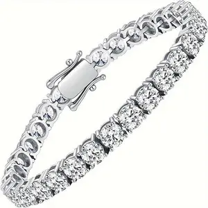 Carat Moissanite Tennis Bracelet , 925 Sterling Silver, Dazzling Round Cut Gemstones, Secure Clasp - Elegant Jewelry Gift for Women and Men, Ideal for  birthday