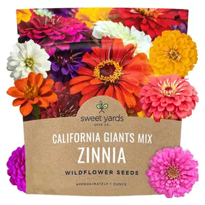 Zinnia Seeds - California Giants Mix - Large 1 Ounce Packet - 3,000 Flower Seeds - Mixed Colors and Large Blooms
