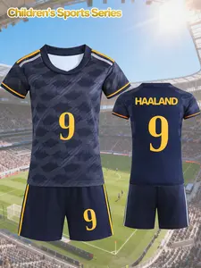 Name HAALAND and Number 9 - Children's Summer Football Kit, Sportswear Set, consisting of a jersey and shorts, lightweight and breathable, suitable for sports and casual wear, a perfect choice for outdoor activities