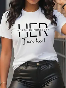 Women's Letter Print Round Neck Tee, Casual Short Sleeve Crew Neck T-Shirt for Summer, Fashion Women's Top for Daily Wear