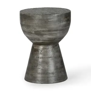 360 stand Hardwood Hand-Hewn End Table LVR00336 - Medium Size, Weathered Grey Finish, for Indoor Use, Modern Accent Table