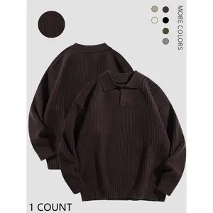 Men's Solid Drop Shoulder Collared Sweater, Regular Fit Casual Long Sleeve Jumper Winter Warm Pullover for Fall & Winter, Men's Knitwear for Daily Wear