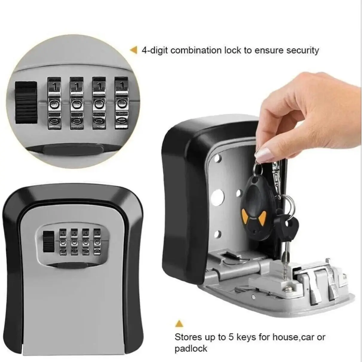4-Digit Combination Key Lock Box for Outside - Weatherproof, High Security, Large Capacity, Easy Operation, Wall Mounted, 12x8.7x4cm, 5 Keys Storage, 100% Brand New