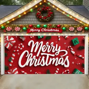 Christmas Garage Door Banner Outdoor Decoration, Party Decoration, Large Fabric Gate Cover, Perfect for Holiday Wall Art, Photo Booths, Weddings, Parties