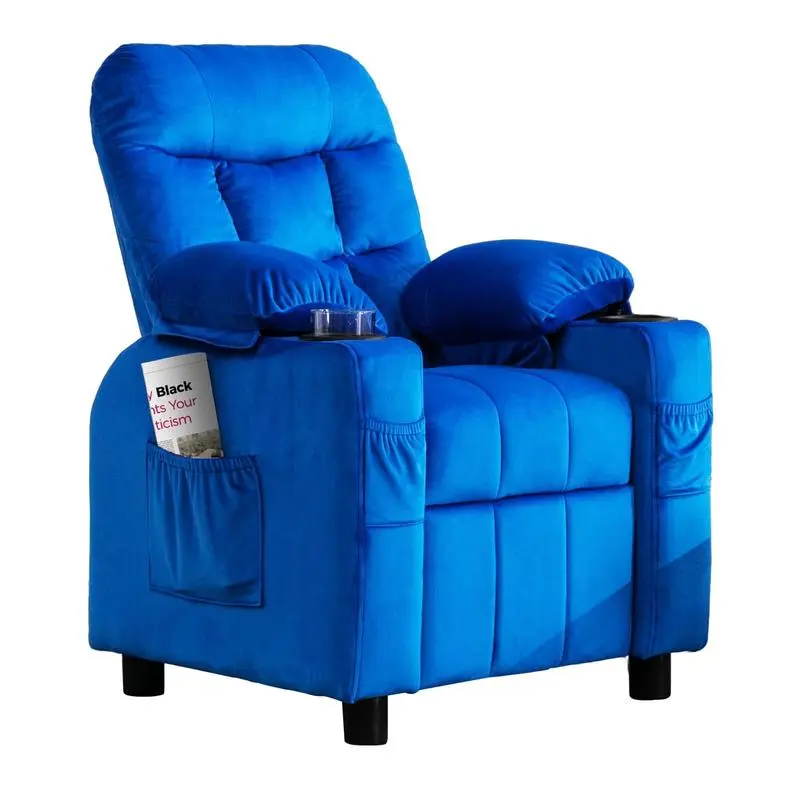 Kids Recliner Chair with Cup Holder & Footrest, Adjustable Velvet Lounge Chair with Side Pockets, Ergonomic Sofa for Toddlers, Boys & Girls Living Room