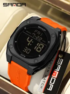 SANDA Men's Sports Watch Fashion and Leisure Men's LED Single Display Night Light Waterproof Multi functional Timing Electronic Watch Best Gift+BOX Waterproof Multifunctional Watch