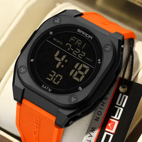 SANDA Men's Sports Watch Digital Wristwatch Fashion and Leisure Men's LED Single Display Night Light Waterproof Multi functional Timing Electronic Watch Best Gift+BOX Waterproof Multifunctional Watch Fashionable Digital Watch