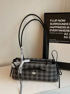 PU Material Plaid Sweet Style French Lazy Shoulder Bag, Single Strap Handbag for Daily Commute, Casual Travel, Versatile Women's Bag, Trendy Commuter Purse
