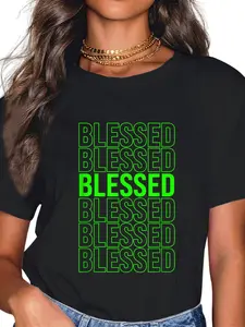 100% Cotton Green Blessed Green Graphic T-Shirt Match Green Color Graphic Tee