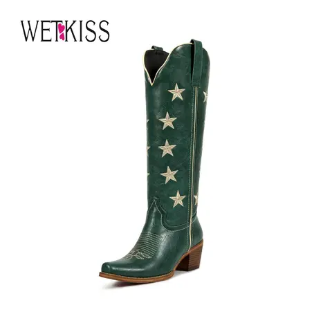 Wetkiss Star Embroidered Knee High Western Boots,Stylish Cowgirl Design with Chunky Heel,Women's Shoes,Women's Boots, #WeeklyDeals#TikTokShopFallDealsForYou