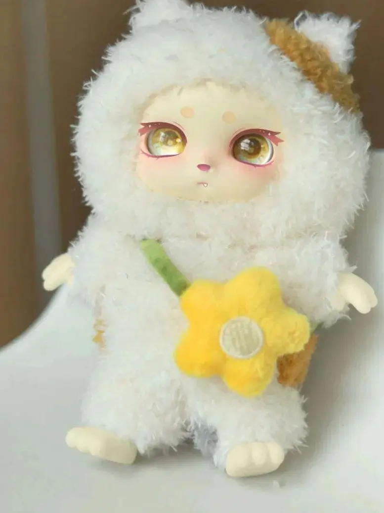 Lokiki blindbox - Nursy Rhyme White Plush Character Holding Yellow Flower Product Image Showcases Unique Design