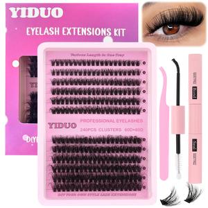eyelash extensions set, volume false eyelashes with tweezers & glue, curling strip lashes, natural curl lashes, v cur lash extension, national day makeup, makeup products back to school lashes extension kit, cosmetic, lash clusters, diy dramatic lashes