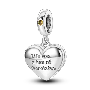 MULA Engraved Life Inspirational Quote Heart Charm Beaded Bracelet - Compatible Fashion Accessory, Positive Energy Meaningful Women's Gift with Sweet Chocolate Box