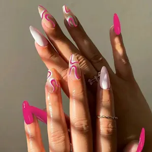 Neon Almond Pink Press On Nails - Fashion Accessory