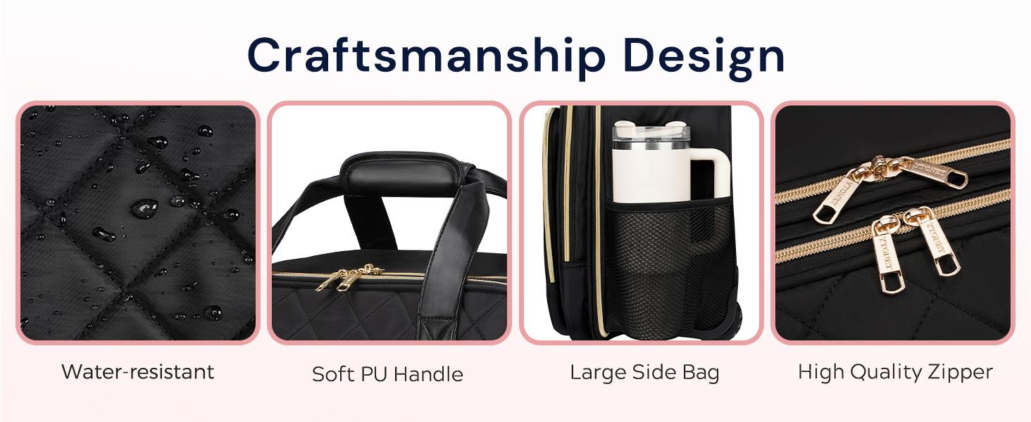 【Back To School】Ytonet Chic Women's Water-Resistant Rolling Laptop Briefcase, 17.3in Zipper-Equipped Bag for Adults, Ideal for Work College Travel (Great for Friends Family Gifting)