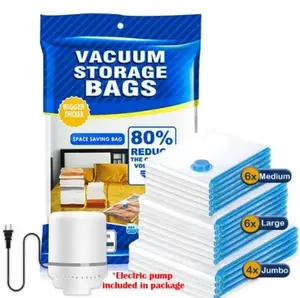 Vacuum Storage Bags Set with Electric Pump 12 Piece, Space Saving Airtight Bags for Clothes Travel Bedding, Moisture Proof Zipper Storage for Home and Packing