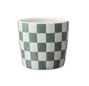 Green White Checkered Ceramic Planter
