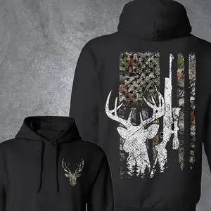Deer Hunting Camou American Flag Hunting Unisex Two-sided Hoodie, Buck Deer Hunting Sweatshirt, Hunter Shirt, Gift For Him