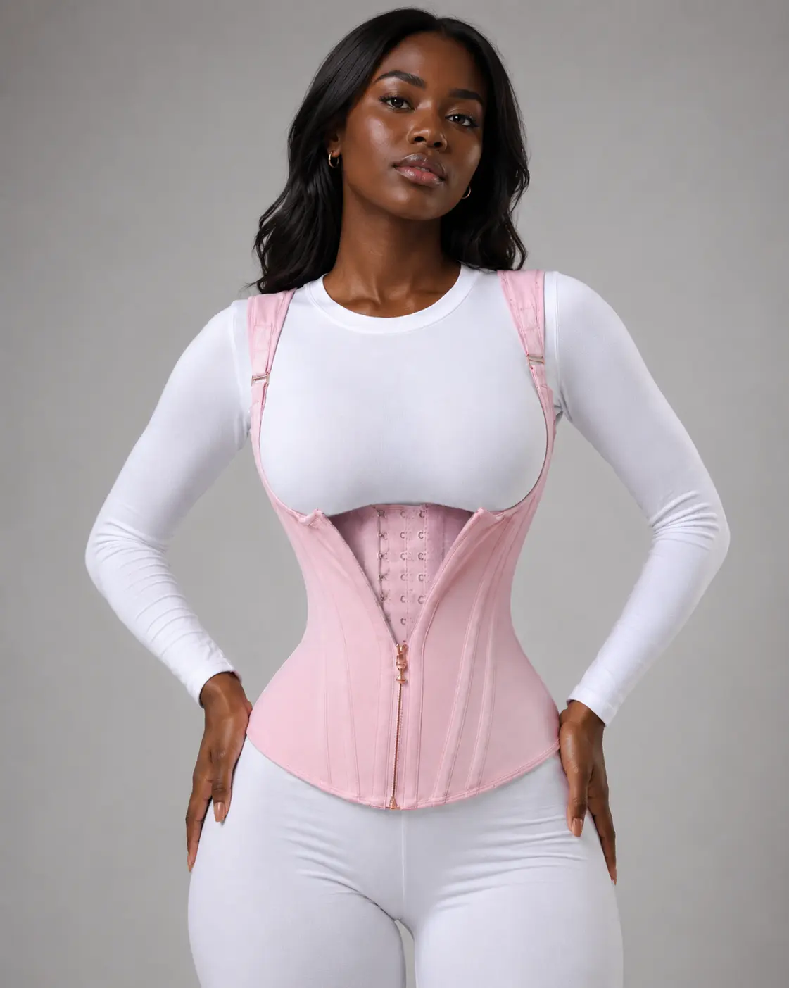 Women's Compression Corset Top Waist Trainer - Breathable Mesh & Nylon High Stretch Body Shaper Vest with Steel Bones, Adjustable Zipper & Hooks for Tummy Smoothing