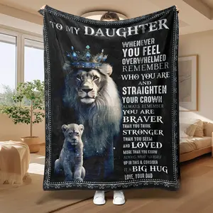 Lion Pattern To My Daughter Blanket, 1 Count Multifunctional Soft Throw Blanket, Warm Nap Blanket For Home Office Travel Camping summervibes