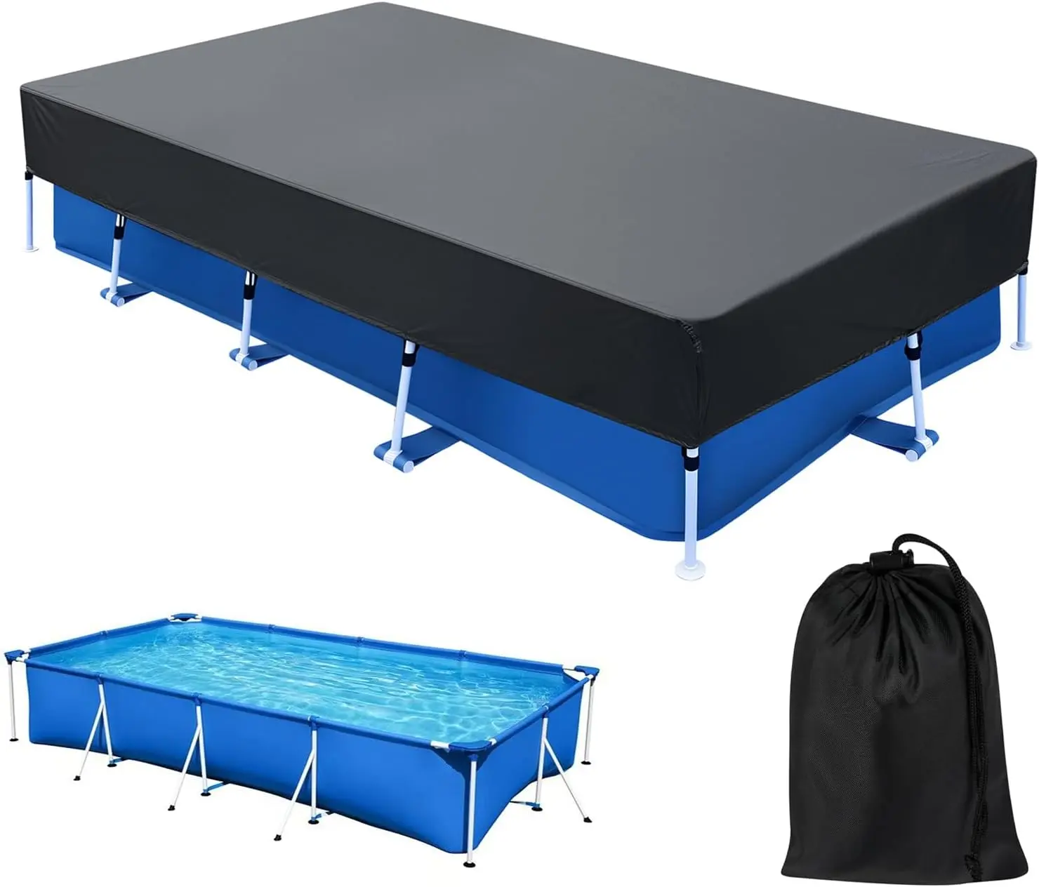 157x83 in Rectangular Pool Cover for Above Ground Pool 13x7 Rectangle Pool Cover Protector Drawstring Design 13ft Winter Pool Cover for Cold and UV Resistant,  Winter