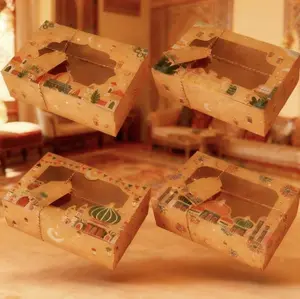 [Eid Mubarak|Kraft Paper] 24pcs Eid Mubarak Kraft Paper Gift Boxes | Desert Castle, Camel Designs, Transparent Window