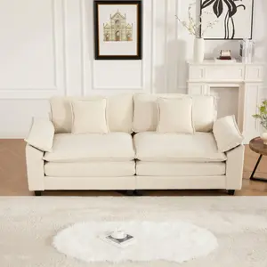81.9" Chenille Fluffy Upholstered Sectional Loveseat Sofa, 2-Seater Large Deep Seat Wide Armrests Modern Couch for Living Room, Modular Chenille Fabric Indoor Furniture Set, Beige