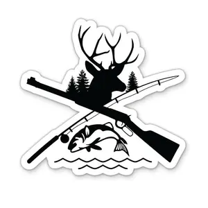 Hunting Fishing Vinyl Sticker Waterproof Decal For Laptop Car Water Bottle, Deer Bass Fish Hunter Fisherman Outdoor Adventure Sticker,  Gift For Men Who Love The Woods