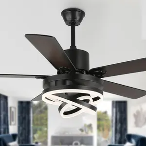 52" Modern Style Reversible Ceiling Fan with Remote and LED Light Kit for All Seasons, Popular Large Size DC Motor 6 Speeds Fan with Lights