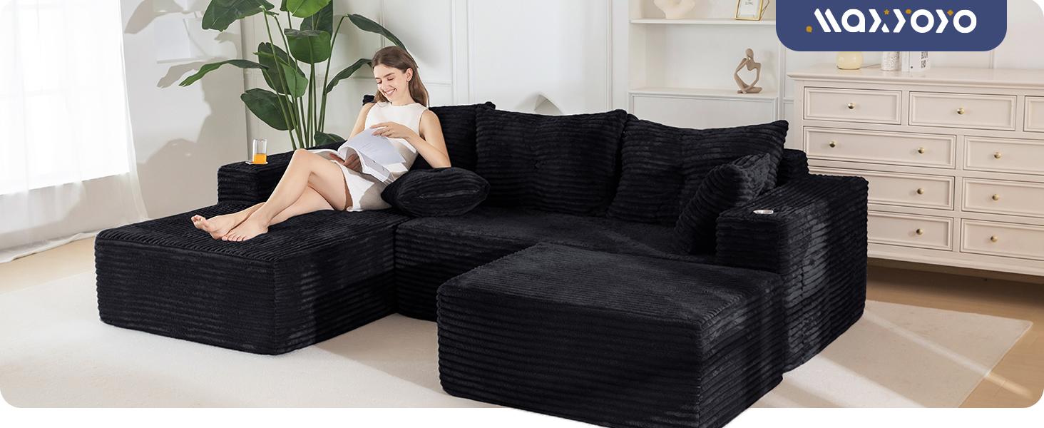 【2 Packages Shipping】MAXYOYO 104" U-Shaped Modular Sectional Couch, Modern Boneless Couch for Living Room, Sofa in A Box, Oversized Sofa Sleeper with Deep Seat, No Assembly Required