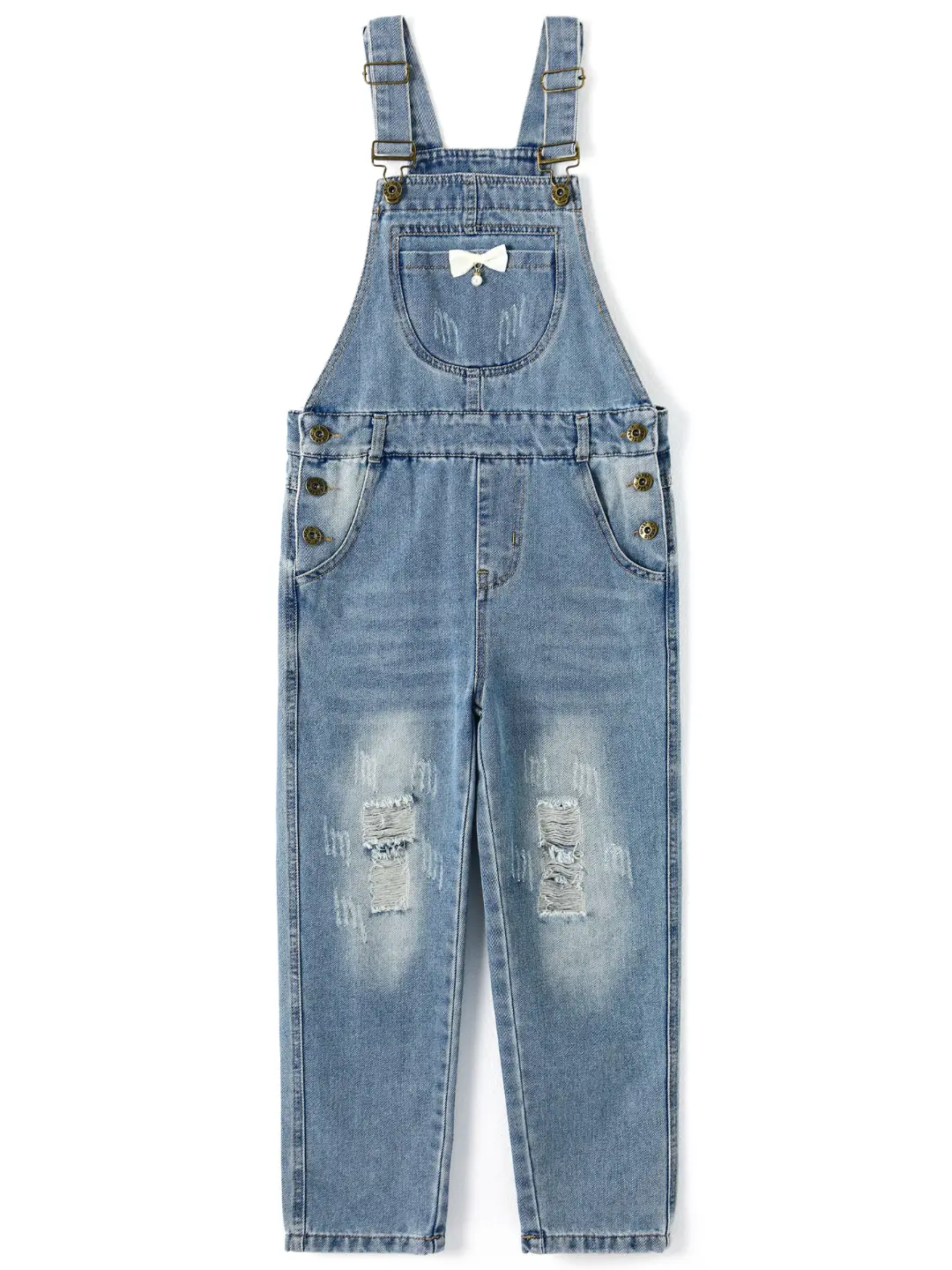 Kidscool Space Girls Ripped Washed Denim Overalls  Adjustable Straps Dungarees Pants 5-14T, 4-14 Years, 10 - 11 Years