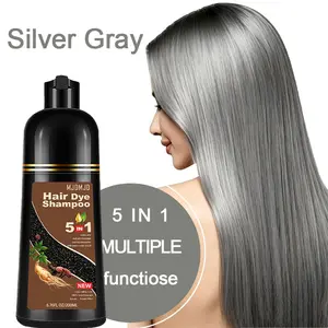 Silver Gray 5-in-1 Hair Dye Shampoo for Gray Hair Coverage, Herbal Semi-Permanent Hair Color, Moisturizing & Nourishing Formula, Instant Coloring Hair Care for Women & Men, Easy At-Home Use, Travel Size 200ml