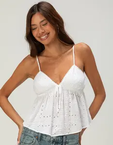 RSQ Womens Eyelet Babydoll Top